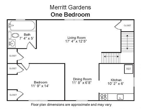 Floor plan for 1 bed, 1 bath